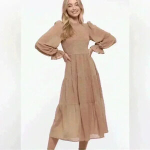 BY THE RIVER Smocked Clip Dot Midi Dress Size Large